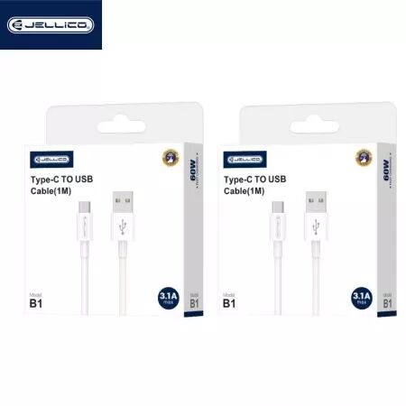 Cable Usb vers USB-C/Type C (3.1 A) 1 mètre JELLICO B1 (Boite/BLISTER) blanc