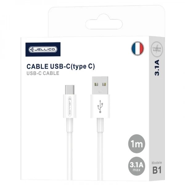 Cable Usb vers Usb-C/Type C (3.1 A) 1 m�tre JELLICO B1 blanc