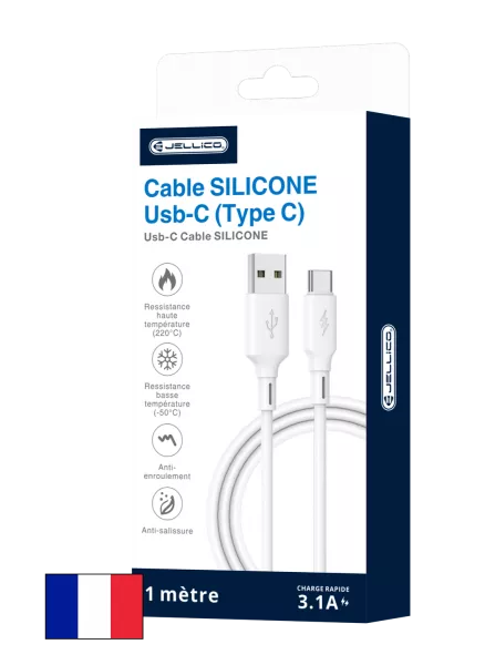 Cable Usb vers USB-C/Type C (3.1 A) 1 m�tre JELLICO B24 (Boite/blister) blanc