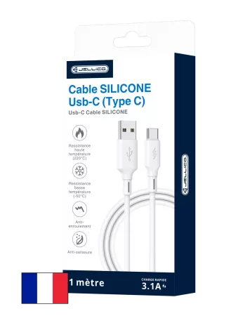 Cable Usb vers USB-C/Type C (3.1 A) 1 mètre JELLICO B24 (Boite/blister) blanc