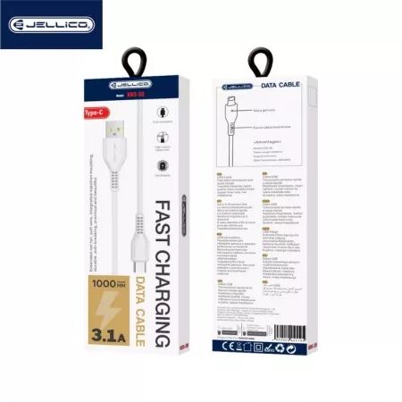 Cable Usb vers USB-C/Type C (3.1 A) 1 mètre JELLICO KDS-30 (Boite/BLISTER) blanc