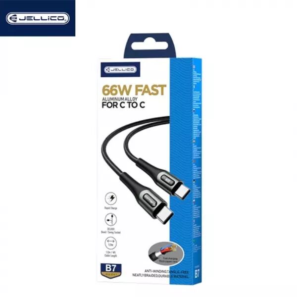 Cable Usb vers USB-C/Type C (3.1A) 1 m�tre avec embouts en Alluminium JELLICO B7 (Boite/BLISTER) noir