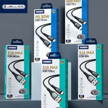 Cable Usb vers USB-C/Type C (3.1A) 1 mètre avec embouts en Alluminium JELLICO B7 (Boite/BLISTER) noir