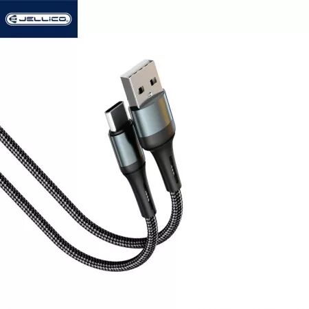Cable Usb vers USB-C/Type C (3.1A) 1 m&egrave;tre en nylon tress&eacute; JELLICO A20 (Boite/BLISTER) noir