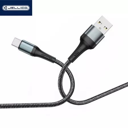 Cable Usb vers USB-C/Type C (3.1A) 1 m&egrave;tre en nylon tress&eacute; JELLICO A20 (Boite/BLISTER) noir
