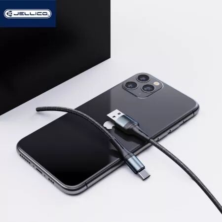 Cable Usb vers USB-C/Type C (3.1A) 1 m&egrave;tre en nylon tress&eacute; JELLICO A20 (Boite/BLISTER) noir