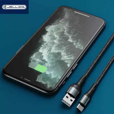 Cable Usb vers USB-C/Type C (3.1A) 1 m&egrave;tre en nylon tress&eacute; JELLICO A20 (Boite/BLISTER) noir