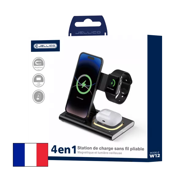 Chargeur � induction magn�tique 3 en 1 JELLICO W12 (Boite/blister) noir