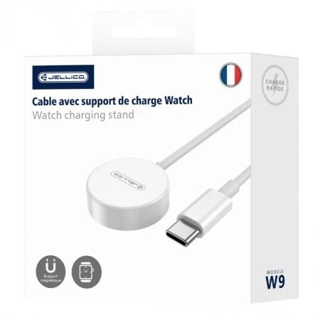 Chargeur &agrave; induction magn&eacute;tique montre connect&eacute;e / type C JELLICO W9 blanc
