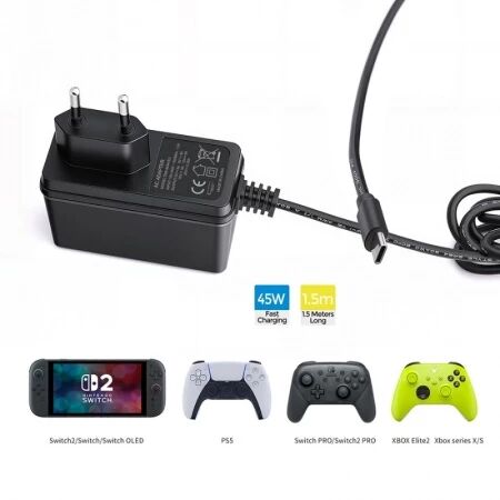 Chargeur secteur USB-C pour Nintendo Switch / Switch 2 DOBE TNS-869A-EU noir