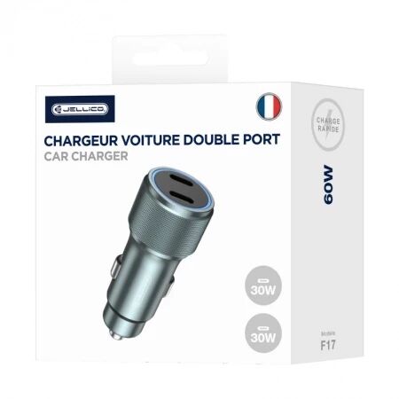 Chargeur voiture double port Type C (60W) JELLICO F17 (Boite/blister) noir