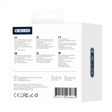 Chargeur voiture double port Type C (60W) JELLICO F17 (Boite/blister) noir