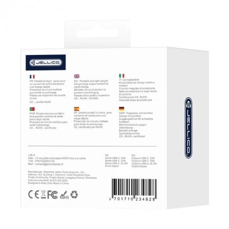 Chargeur voiture triple port 2X USB-C + 1X USB (85.5W) JELLICO F15 (Boite/blister) noir