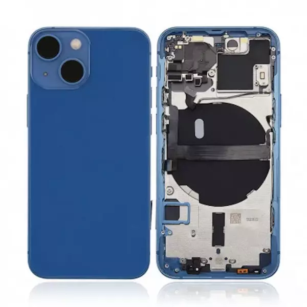 Chassis central avec face arri�re sans logo compl�te avec nappes RECONDITIONN�ES pour Iphone 13 Mini bleu