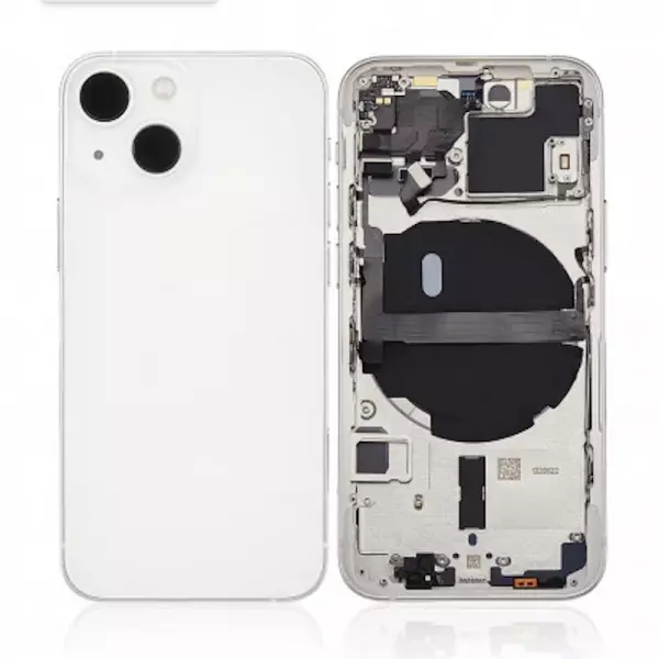 Chassis central avec face arri�re sans logo compl�te avec nappes RECONDITIONN�ES pour Iphone 13 Mini blanc