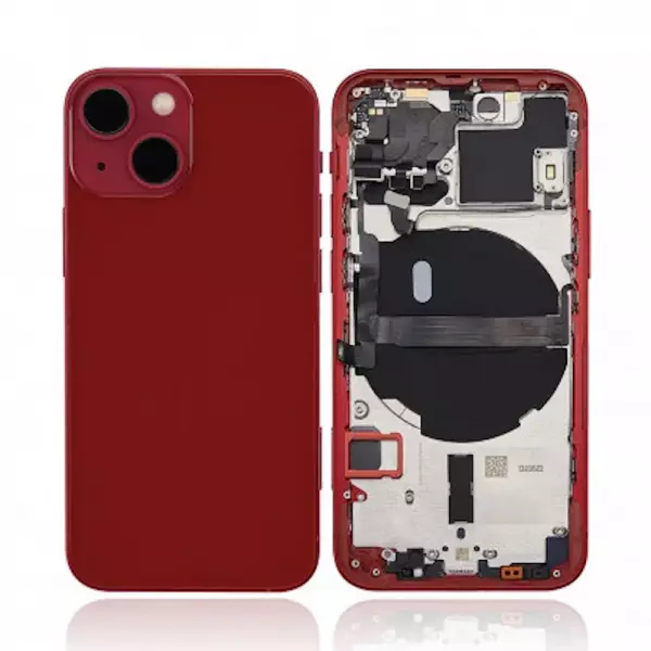 Chassis central avec face arri�re sans logo compl�te avec nappes RECONDITIONN�ES pour Iphone 13 Mini rouge