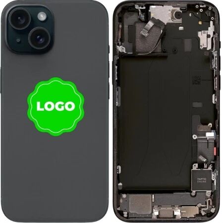 Chassis et face arri&egrave;re compl&egrave;te avec nappes original PULLED iPhone 15 (Grade A) noir
