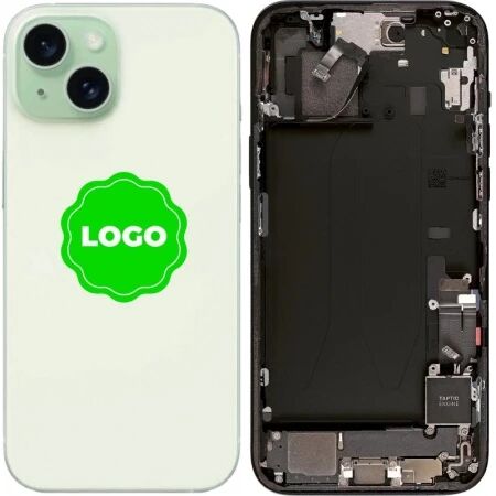 Chassis et face arri&egrave;re compl&egrave;te avec nappes original PULLED iPhone 15 (Grade A) vert