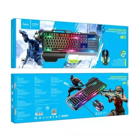 Clavier QWERTY English Version et souris gamer filaire HOCO GM12 (Boite/BLISTER) noir