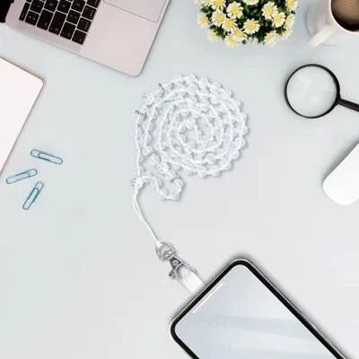 Cordon universel avec perles 74 cm (boucle poignet 37 cm) blanc