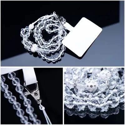 Cordon universel avec perles 74 cm (boucle poignet 37 cm) blanc