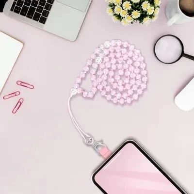 Cordon universel avec perles 74 cm (boucle poignet 37 cm) rose