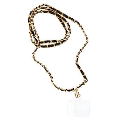 Cordon universel en chaine m&eacute;tallique avec simili cuir 116 cm (boucle poignet 58 cm) noir