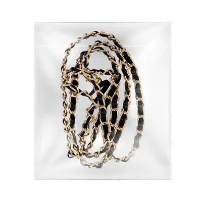 Cordon universel en chaine m&eacute;tallique avec simili cuir 116 cm (boucle poignet 58 cm) noir