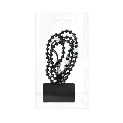 CRYSTAL DIAMOND Phone lanyard, Phone pendant / cord length 74cm (37cm in the loop) / on neck - black