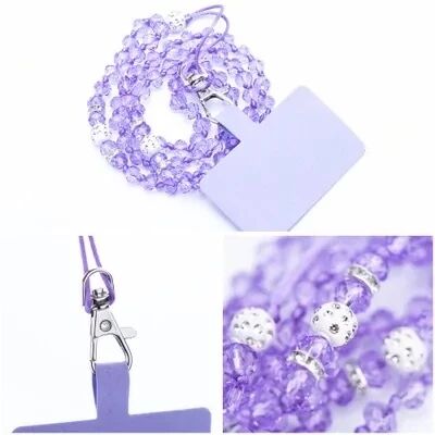 CRYSTAL DIAMOND Phone lanyard, Phone pendant / cord length 74cm (37cm in the loop) / on neck - purple