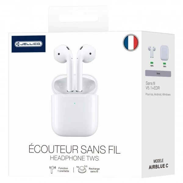 Ecouteurs sans fil bluetooth intra-auriculaire JELLICO AirBlue C blanc