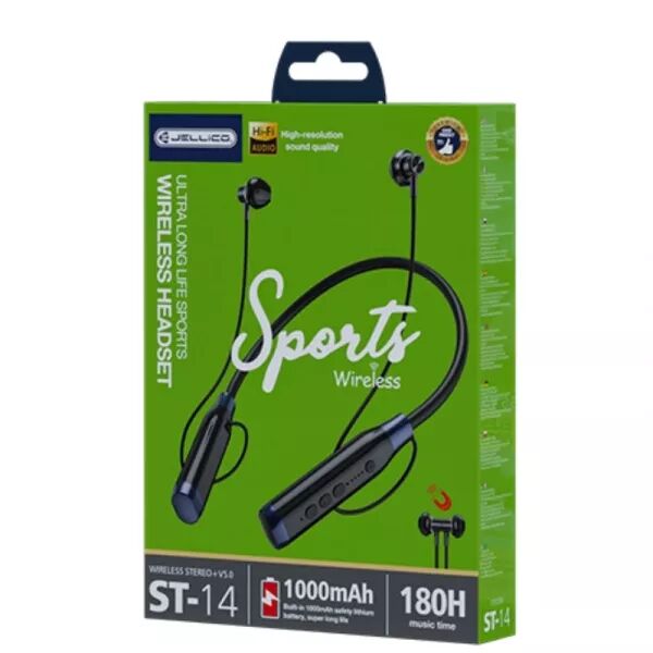�couteurs sans fil bluetooth tour de cou intra-auriculaire le sport JELLICO ST-14 (Boite/blister) noir