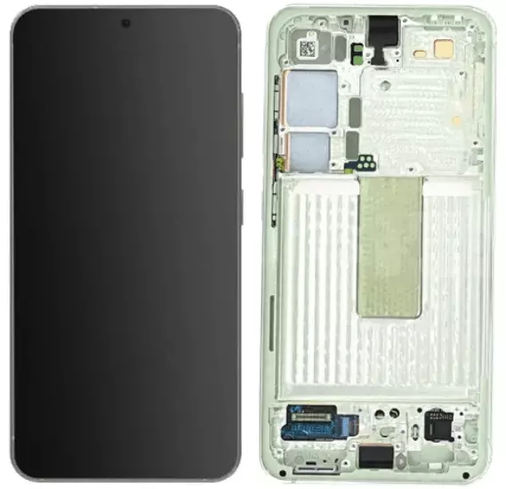 Ecran lcd avec vitre tactile ORIGINAL SAMSUNG S911 Galaxy S23 avec chassis, sans batterie SERVICE PACK GH82-30481F vert citron