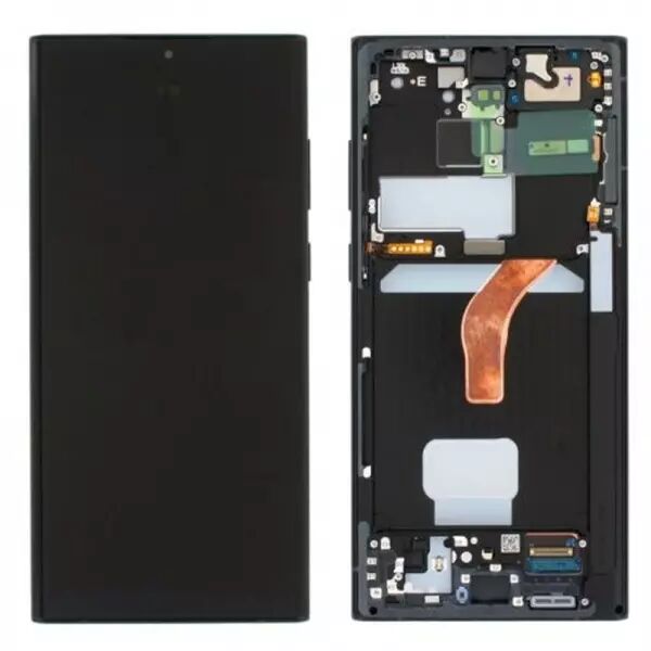 Ecran lcd avec vitre tactile SOFT OLED pour SAMSUNG S908 Galaxy S22 Ultra avec chassis BORDURES D\'ORIGINE noir