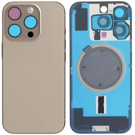 Face arrière iPhone 16 Pro avec vitre caméra et magsafe titane sable