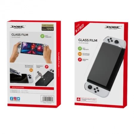 Film de protection verre trempé pour Nintendo Switch OLED avec kit humide/sec DOBE TNS-1156 (Boite/blister)