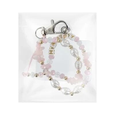 HAPPY Phone lanyard, Phone pendant / cord length 44cm (22cm in the loop) / on hand - lite pink