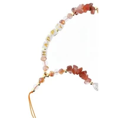 HAPPY Phone lanyard, Phone pendant / cord length 44cm (22cm in the loop) / on hand - orange