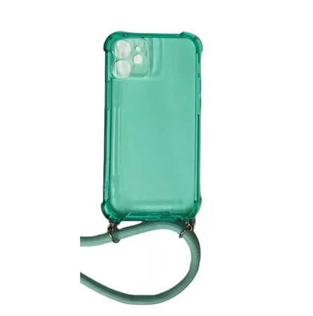 Housse-coque silicone iPhone 13 Mini + cordon (Boite/blister) vert transparent