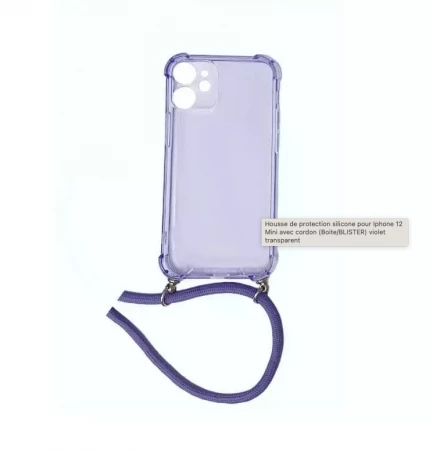 Housse-coque silicone iPhone 13 Mini + cordon (Boite/blister) violet transparent