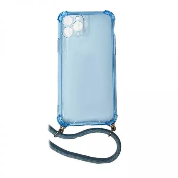 Housse de protection silicone pour Iphone 11 Pro avec cordon (Boite/BLISTER) bleu transparent