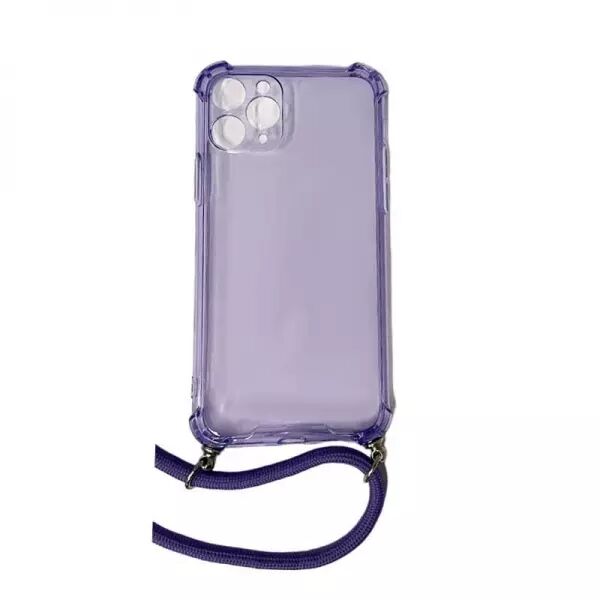 Housse de protection silicone pour Iphone 11 Pro avec cordon (Boite/BLISTER) violet transparent