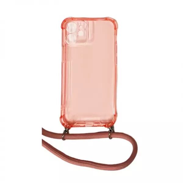 Housse de protection silicone pour Iphone 12 Mini avec cordon (Boite/BLISTER) rose transparent