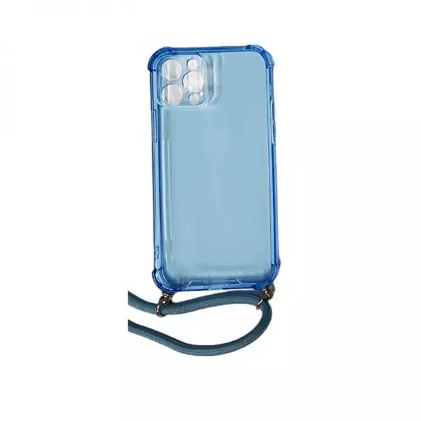 Housse de protection silicone pour Iphone 12 Pro avec cordon (Boite/BLISTER) bleu transparent