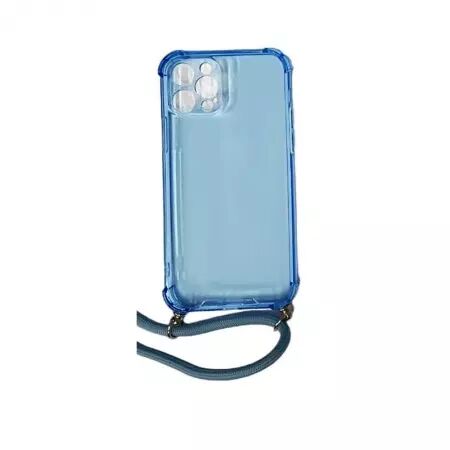 Housse de protection silicone pour Iphone 12 Pro avec cordon (Boite/BLISTER) bleu transparent