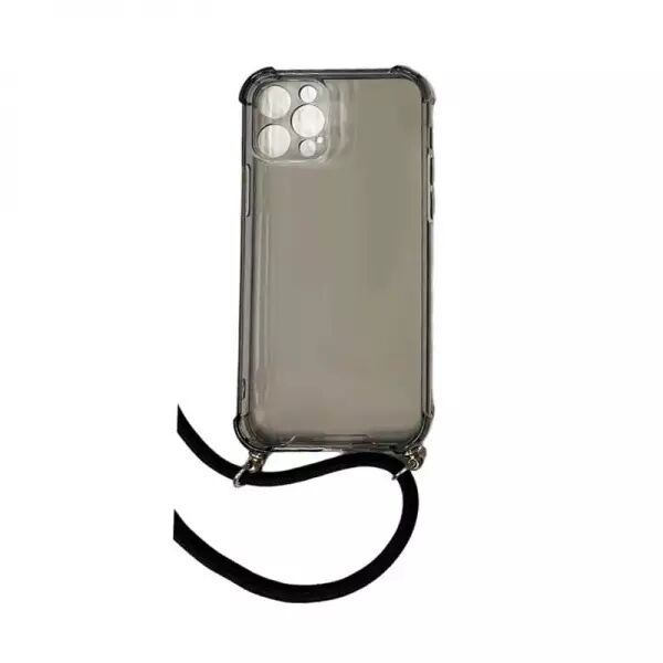 Housse de protection silicone pour Iphone 12 Pro avec cordon (Boite/BLISTER) noir transparent