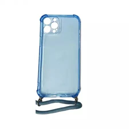 Housse de protection silicone pour Iphone 12 Pro Max avec cordon (Boite/BLISTER) bleu transparent