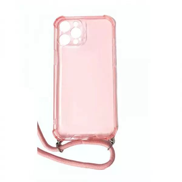 Housse de protection silicone pour Iphone 12 Pro Max avec cordon (Boite/BLISTER) rose transparent