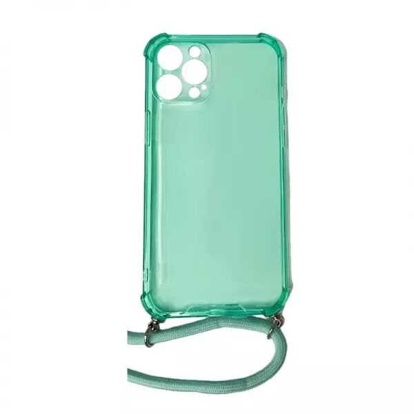 Housse de protection silicone pour Iphone 12 Pro Max avec cordon (Boite/BLISTER) vert transparent