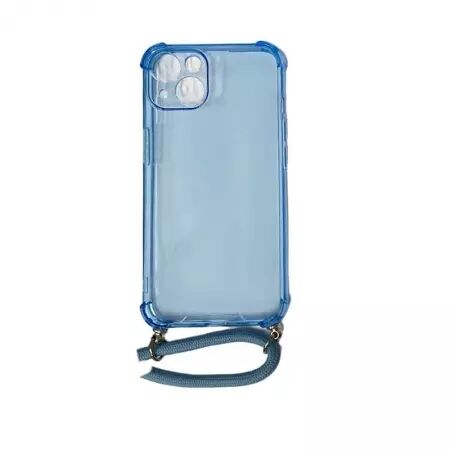Housse de protection silicone pour Iphone 13 avec cordon (Boite/BLISTER) bleu transparent